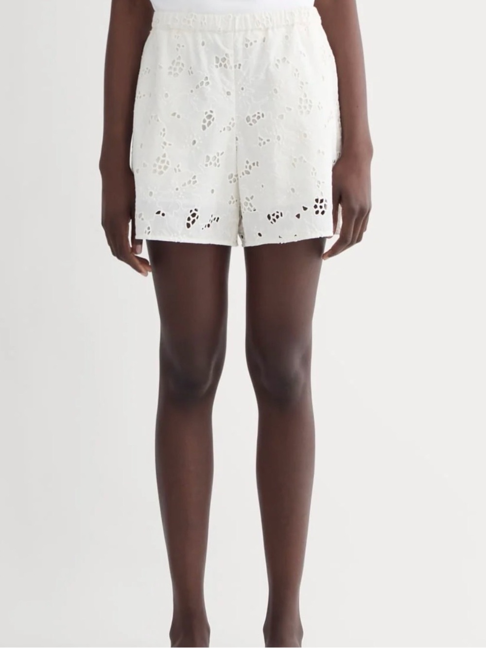 Everlane White Eyelet High-Waist Pull-On Shorts